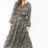 Billie The Label Admiration Khaki Leopard LS Tie Waist Midi Dress Fashion