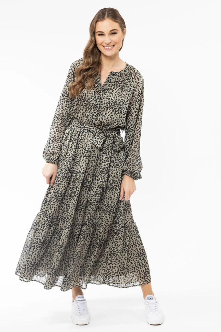 Billie The Label Admiration Khaki Leopard LS Tie Waist Midi Dress Fashion 3 Billie The Label Admiration Khaki Leopard LS Tie Waist Midi Dress Fashion