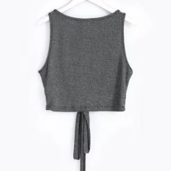 Among The Brave Milky Way Silver Shimmer Ring Tie Waist Crop Tank Top Fashion