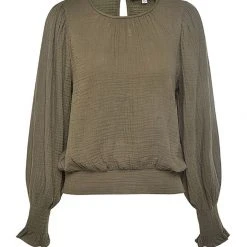 Ivy + Jack Grace Khaki Cotton LS Top Fashion