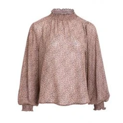 Among The Brave Embrace Rose Ditsy Leaf LS High Neck Shirred Top Fashion