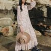 Ivy + Jack Fashion Remi Natural Animal LS Frill V Neck Maxi Shirt Dress
