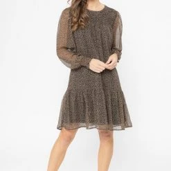 Billie The Label Hug Me Black Ditsy Shirred LS Mini Dress Fashion