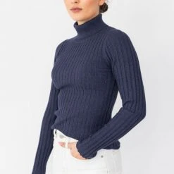 Among The Brave Fashion Phenomenal Navy Marle Rib Knit Tutleneck