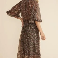 Mink Pink Amaya Brown Multi Mid Sleeve Midi Dress Fashion