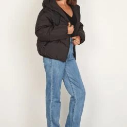 Esmaee Fallon Black Ribbon Puffer Jacket Fashion