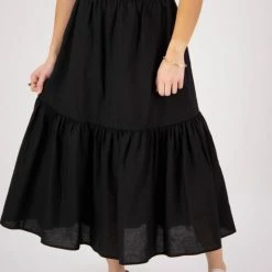 Ivy + Jack Hope Black Linen Tiered Midi Skirt