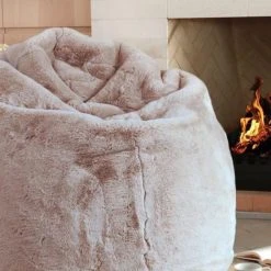 Home Lab Vegan Fur Bean Bag Pewter Furniture