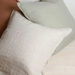 Home Lab Cushion, Throws & Linen 100% French Linen Euro Pillowcase Natural Oatmeal 65 X 65cm