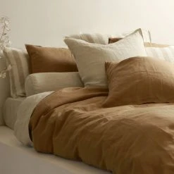 Home Lab 100% French Linen Duvet Cover Set Queen Ginger