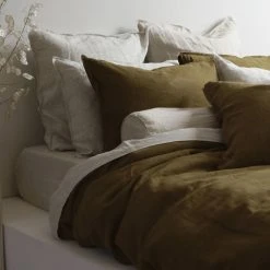 Home Lab 100% French Linen Duvet Cover Set Queen Khaki
