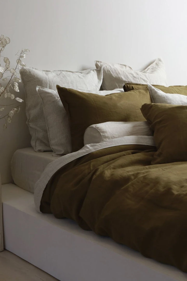Home Lab 100% French Linen Duvet Cover Set Queen Khaki 4 Home Lab 100% French Linen Duvet Cover Set Queen Khaki