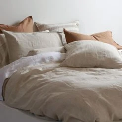 Home Lab Cushion, Throws & Linen 100% French Linen Duvet Cover Set King Natural Oatmeal