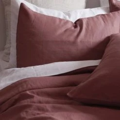 Home Lab Cushion, Throws & Linen 100% French Linen Pillowcase Pair Chestnut Dusky Rose