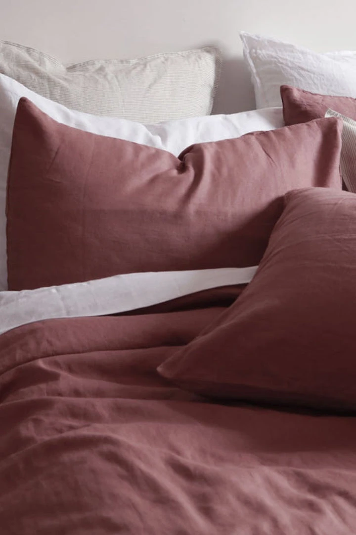 Home Lab 100% French Linen Duvet Cover Set Super King Chestnut Dusky Rose 5 Home Lab 100% French Linen Duvet Cover Set Super King Chestnut Dusky Rose