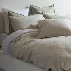 Home Lab 100% French Linen Duvet Cover Set Queen Charcoal Pinstripe Cushion, Throws & Linen