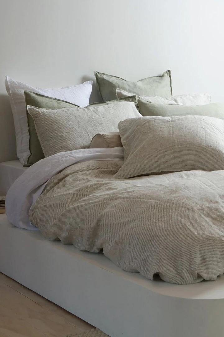 Home Lab 100% French Linen Pillowcase Pair Charcoal Pinstripe 4 Home Lab 100% French Linen Pillowcase Pair Charcoal Pinstripe