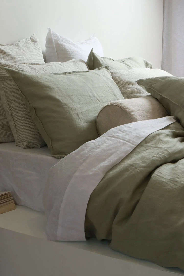 Home Lab 100% French Linen Duvet Cover Set Queen Sage Cushion, Throws & Linen 5 Home Lab 100% French Linen Duvet Cover Set Queen Sage Cushion, Throws & Linen