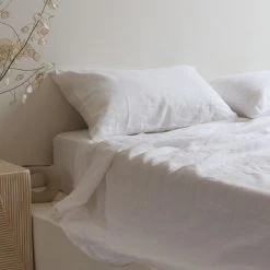 Home Lab 100% French Linen Sheet Set King White