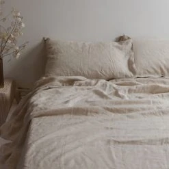 Home Lab 100% French Linen Sheet Set King Natural Oatmeal Cushion, Throws & Linen