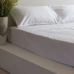 Home Lab 1000TC 100% Cotton Hotel Luxe Sheet Set Queen White Cushion, Throws & Linen