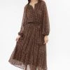 Billie The Label Vivacious Brown Floral Mid Sleeve V Neck Tiered Midi Dress