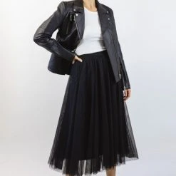 Ivy + Jack Fashion Muse Black Tulle Layered Midi Skirt