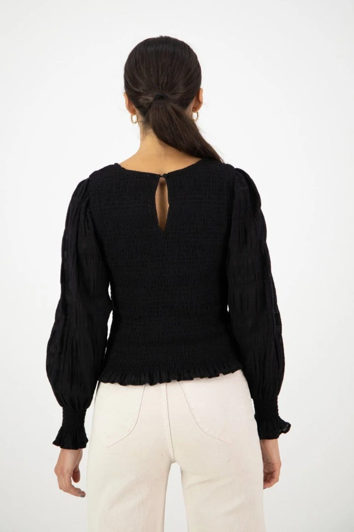 Ivy + Jack Fashion Lila Black Shirred Cotton LS Shirred Bodice Top 6 Ivy + Jack Fashion Lila Black Shirred Cotton LS Shirred Bodice Top