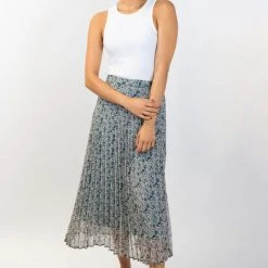 Ivy + Jack Ritzy Emerald Leaf Midi Pleated Skirt