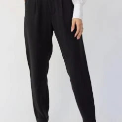Among The Brave Essential Black Tapered Viscose Boyfriend Cuffed Pant Fashion