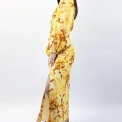 Ivy + Jack Skyler Marigold Floral LS V Neck Waist Cut Out Maxi Dress