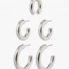 Pilgrim Reconnect Thick Classic Hoop Two Pack With Ear Cuff Earrings Silver Accessories