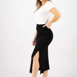 Among The Brave Fashion True Black Rib Midi Skirt
