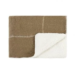 Kerridge Cushion, Throws & Linen Grid Olive Green Sherpa Fleece Throw 130x170cm