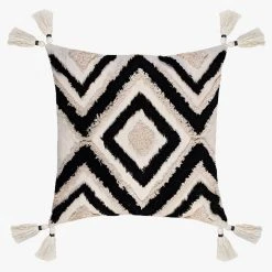 Kerridge Nomad Natural + Black Zigzag Corner Tassel Cushion 45x45cm