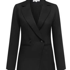 Ivy + Jack Harper Black Textured Plain Double Breasted Blazer Fashion