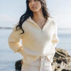 Among The Brave About Town Cream Chunky Zip Front Sweater Fashion