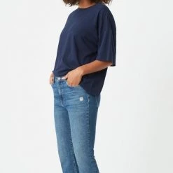 Mavi Viola Mid Used Recycled Organic Blue High Straight Denim Jean