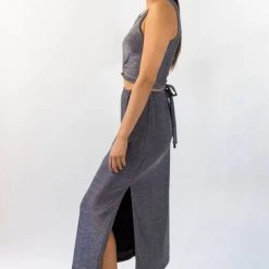 Among The Brave Interstellar Silver Shimmer High Split Midi Skirt