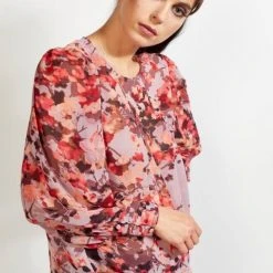 Drama The Label Asher Red Garnet Floral LS Blouse Fashion