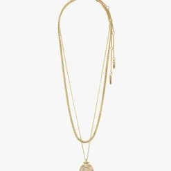 Pilgrim Nomad Double Chain Coin Pendant Necklace Gold