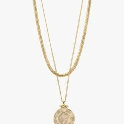 Pilgrim Nomad Double Chain Coin Pendant Necklace Gold 7 Pilgrim Nomad Double Chain Coin Pendant Necklace Gold
