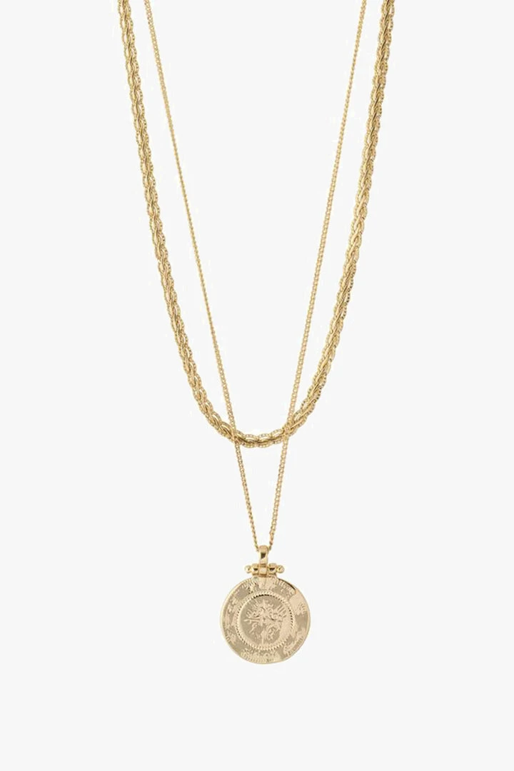 Pilgrim Nomad Double Chain Coin Pendant Necklace Gold 5 Pilgrim Nomad Double Chain Coin Pendant Necklace Gold