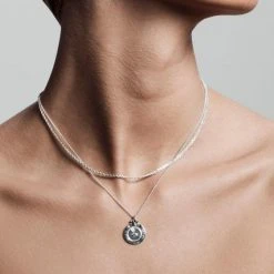 Pilgrim Nomad Double Chain Coin Pendant Necklace Silver