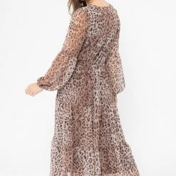 Seeking Lola Fashion Santa Maria Rust Leopard LS Tiered Midi Dress