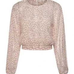 Ivy + Jack Carly Natural Floral Crinkle LS Raglan Elastic Hem Crop Top