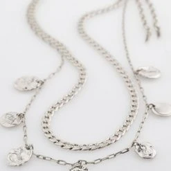 Pilgrim Poesy Double Chain Thick And Thin With Circle Pendants Silver Necklace