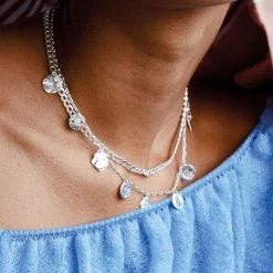 Pilgrim Poesy Double Chain Thick And Thin With Circle Pendants Silver Necklace