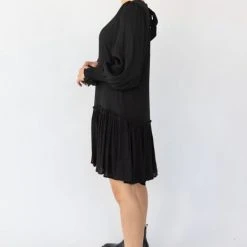 Ivy + Jack Bria Black Cotton LS Dropped Waist Smock Dress Fashion