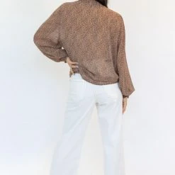 Among The Brave Embrace Chocolate Confetti LS High Neck Shirred Top